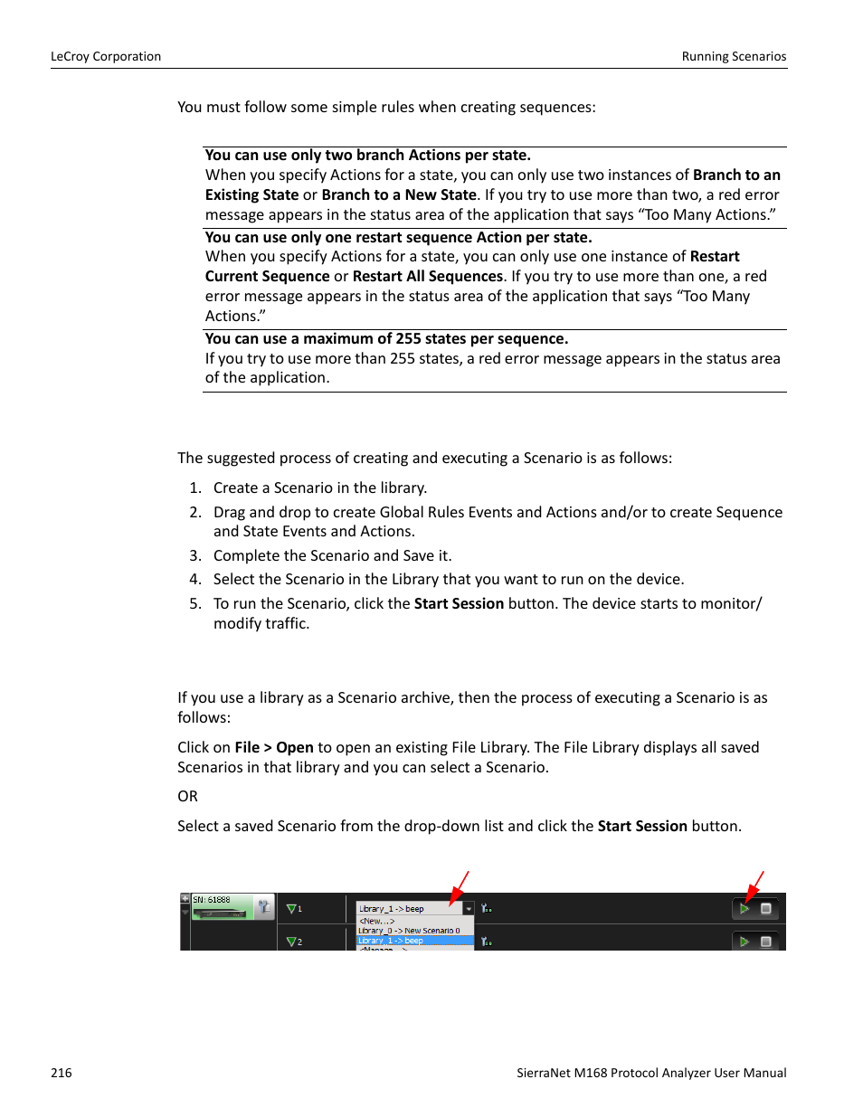 3 summary of scenario creation, 7 running scenarios | Teledyne LeCroy SierraNet M168 User Manual Ver.1.40 User Manual | Page 218 / 228