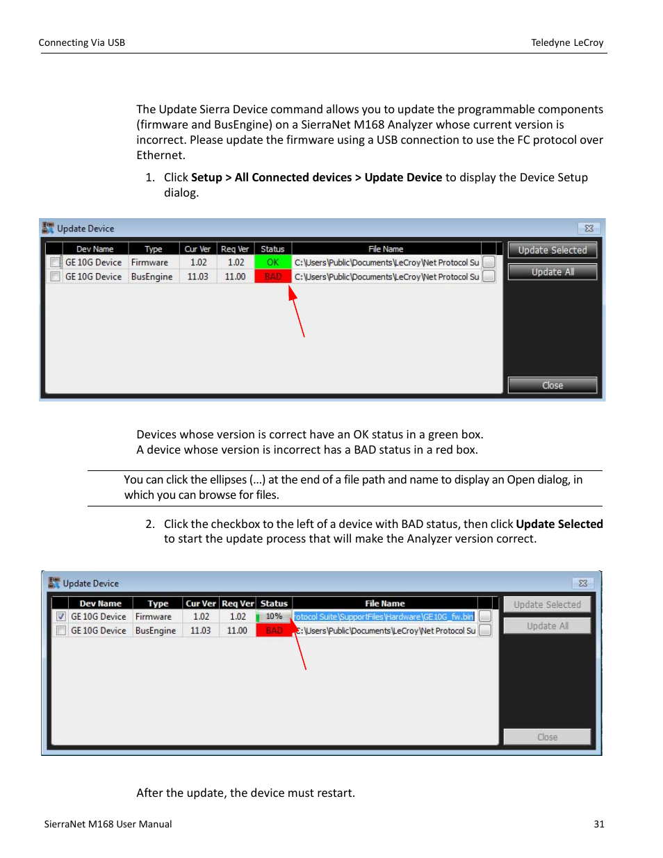 1 update device | Teledyne LeCroy SierraNet M168 User Manual Ver.1.40 User Manual | Page 33 / 228