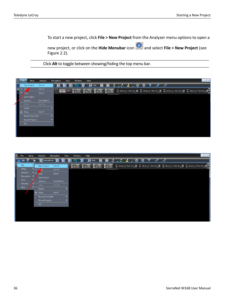 1 starting a new project | Teledyne LeCroy SierraNet M168 User Manual Ver.1.40 User Manual | Page 38 / 228