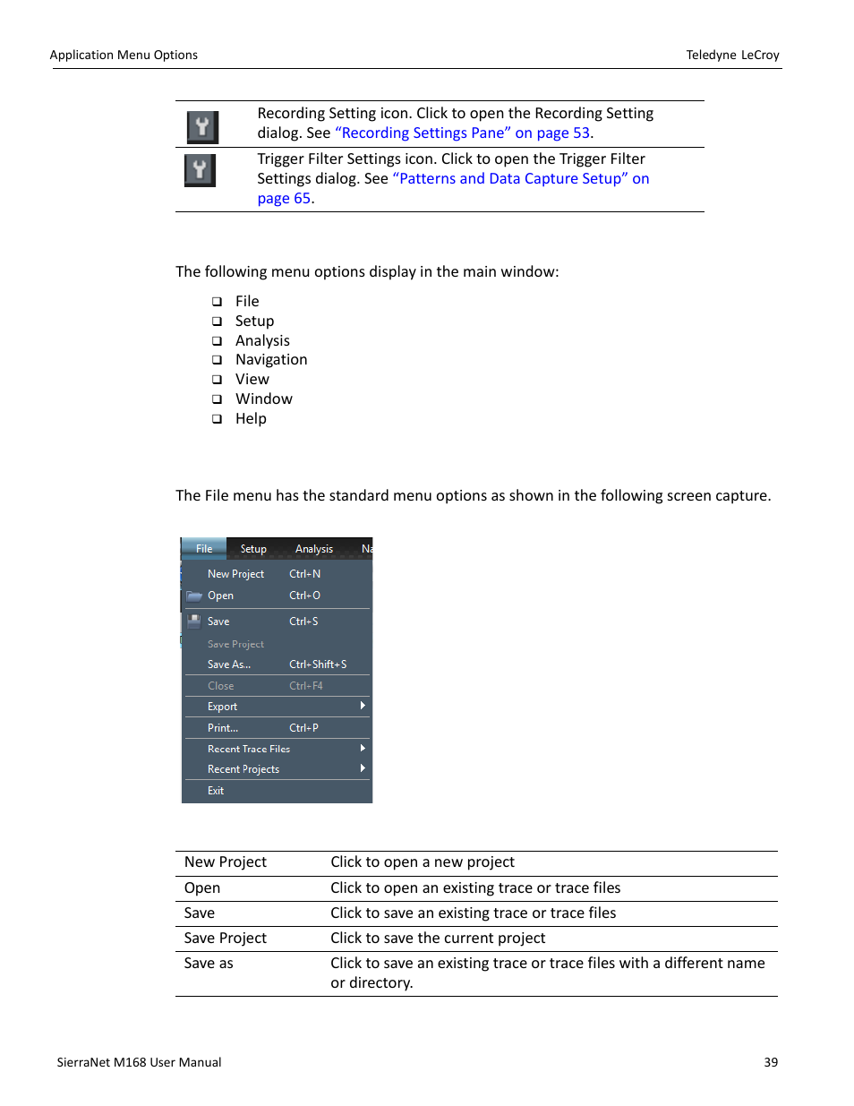4 application menu options, 1 file | Teledyne LeCroy SierraNet M168 User Manual Ver.1.40 User Manual | Page 41 / 228