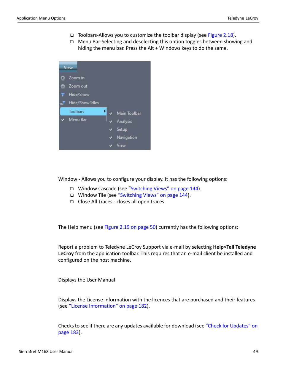 6 window, 7 help, Tell teledyne lecroy | Help topics, License information, Check for updates | Teledyne LeCroy SierraNet M168 User Manual Ver.1.40 User Manual | Page 51 / 228