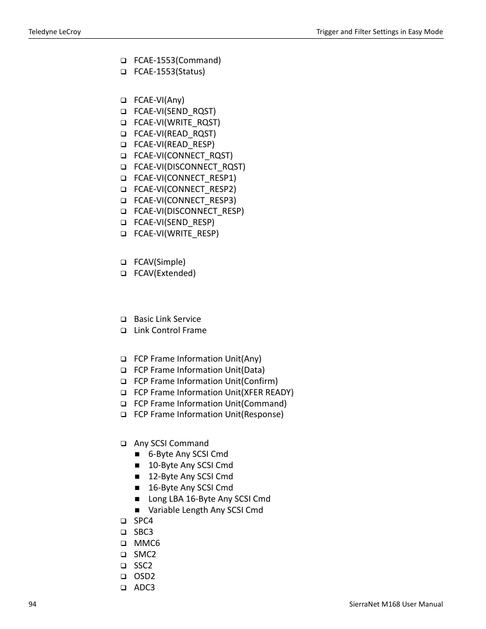 Fcvi patterns, Fcav patterns, Vsan patterns | Teledyne LeCroy SierraNet M168 User Manual Ver.1.40 User Manual | Page 96 / 228