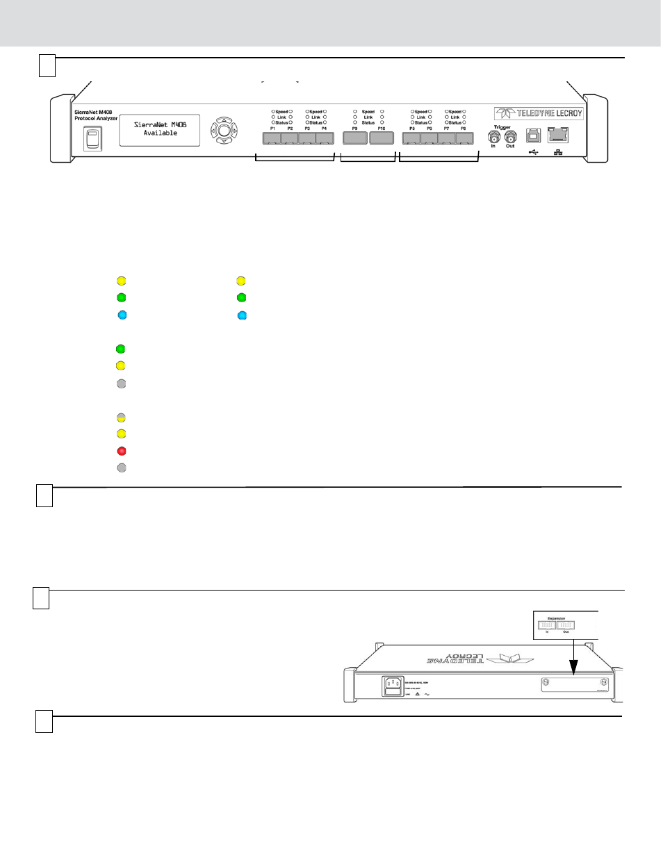 Installing the software, Front panel description, Front panel buttons | Rear panel description expansion slot | Teledyne LeCroy SierraNet M408 Quick Start User Manual | Page 2 / 4
