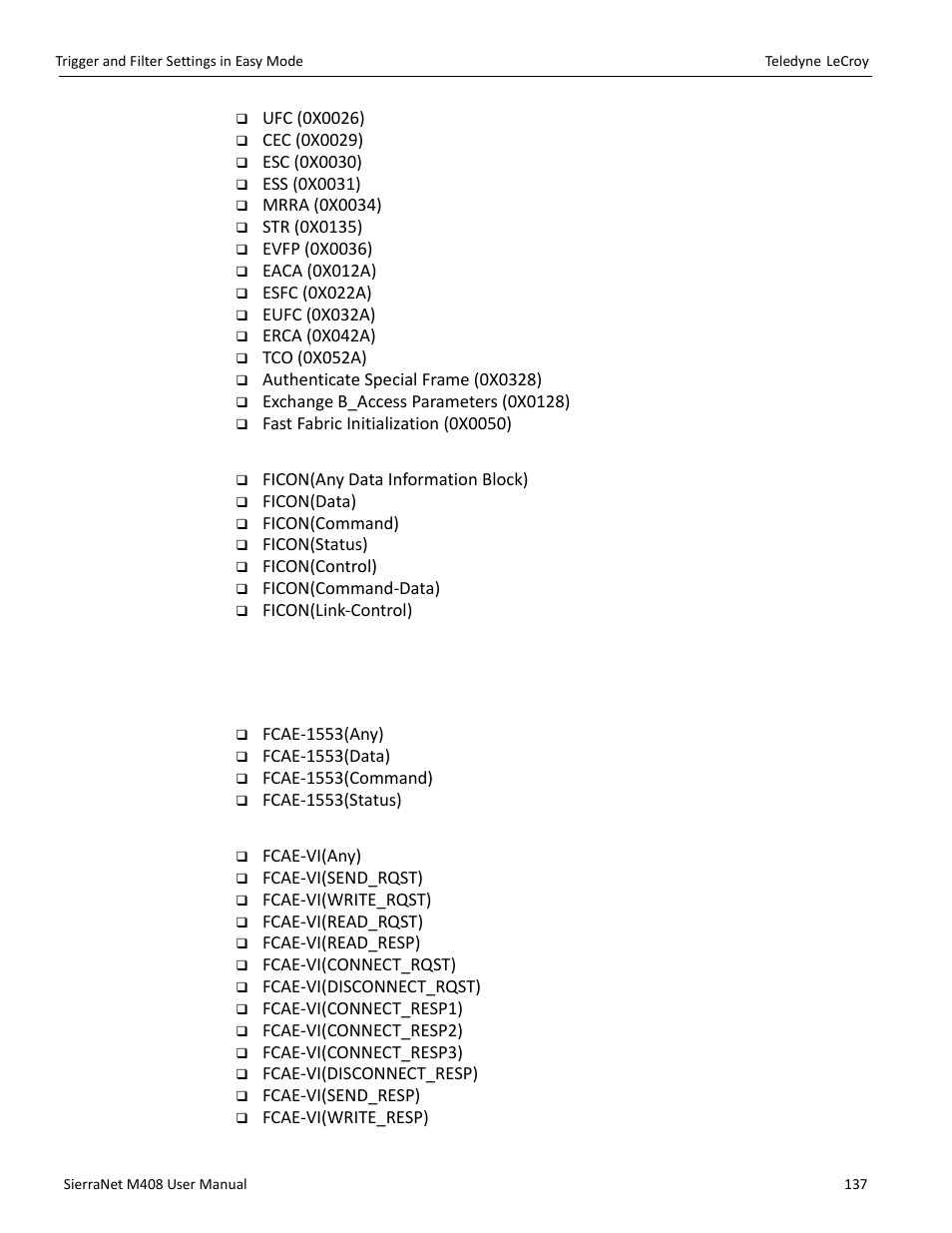 Ficon patterns, Fcae patterns, Fcvi patterns | Teledyne LeCroy SierraNet M408 User Manual Ver.1.50 User Manual | Page 139 / 254