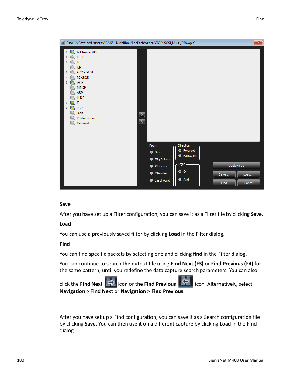 1 save find setup | Teledyne LeCroy SierraNet M408 User Manual Ver.1.50 User Manual | Page 182 / 254