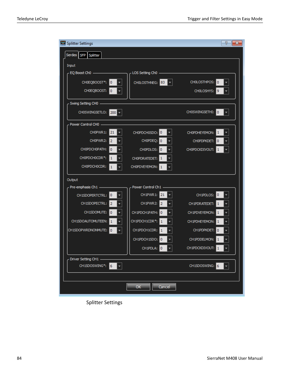 Splitter settings | Teledyne LeCroy SierraNet M408 User Manual Ver.1.50 User Manual | Page 86 / 254