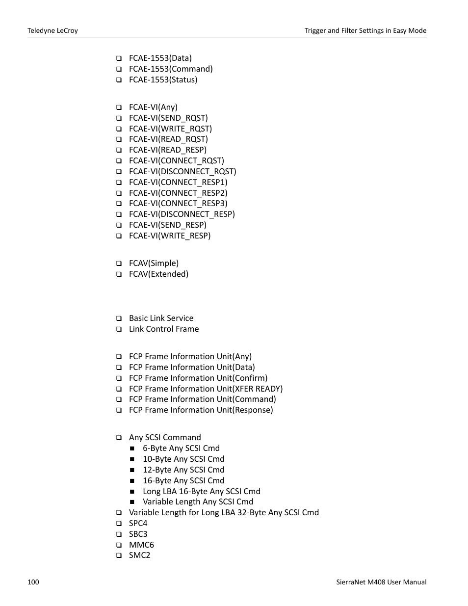 Fcvi patterns, Fcav patterns, Vsan patterns | Teledyne LeCroy SierraNet M408 User Manual Ver.1.40 User Manual | Page 102 / 234