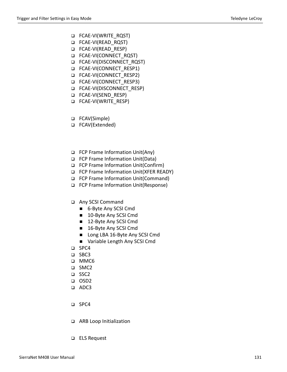 Fcav patterns, Vsan patterns, Els patterns | Teledyne LeCroy SierraNet M408 User Manual Ver.1.40 User Manual | Page 133 / 234