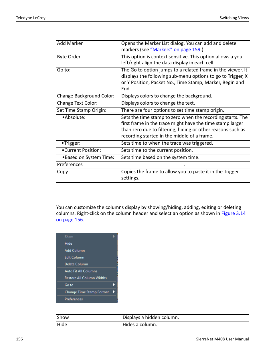 Column display options | Teledyne LeCroy SierraNet M408 User Manual Ver.1.40 User Manual | Page 158 / 234