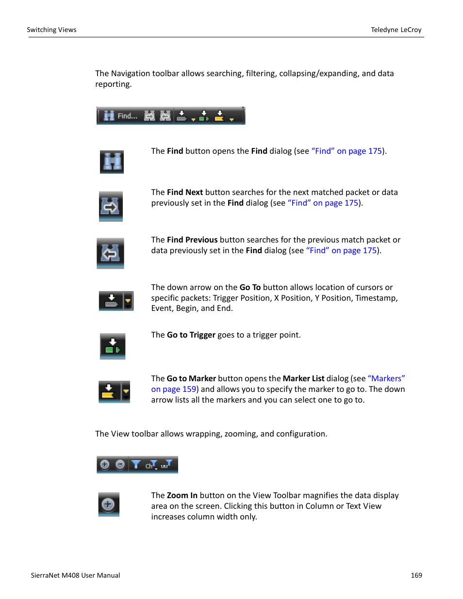 Navigation toolbar, View toolbar | Teledyne LeCroy SierraNet M408 User Manual Ver.1.40 User Manual | Page 171 / 234