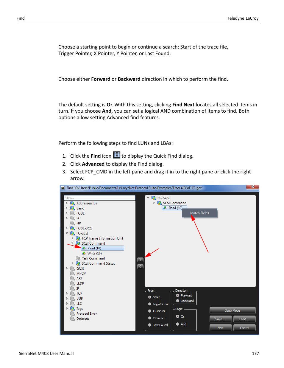 2 search from, 3 find direction, 4 find logic | 5 finding luns and lbas | Teledyne LeCroy SierraNet M408 User Manual Ver.1.40 User Manual | Page 179 / 234