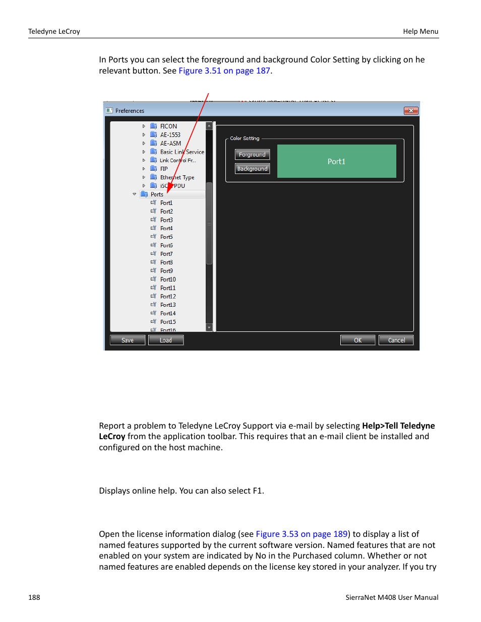 7 help menu, 1 tell teledyne lecroy, 2 help topics | 3 license information | Teledyne LeCroy SierraNet M408 User Manual Ver.1.40 User Manual | Page 190 / 234