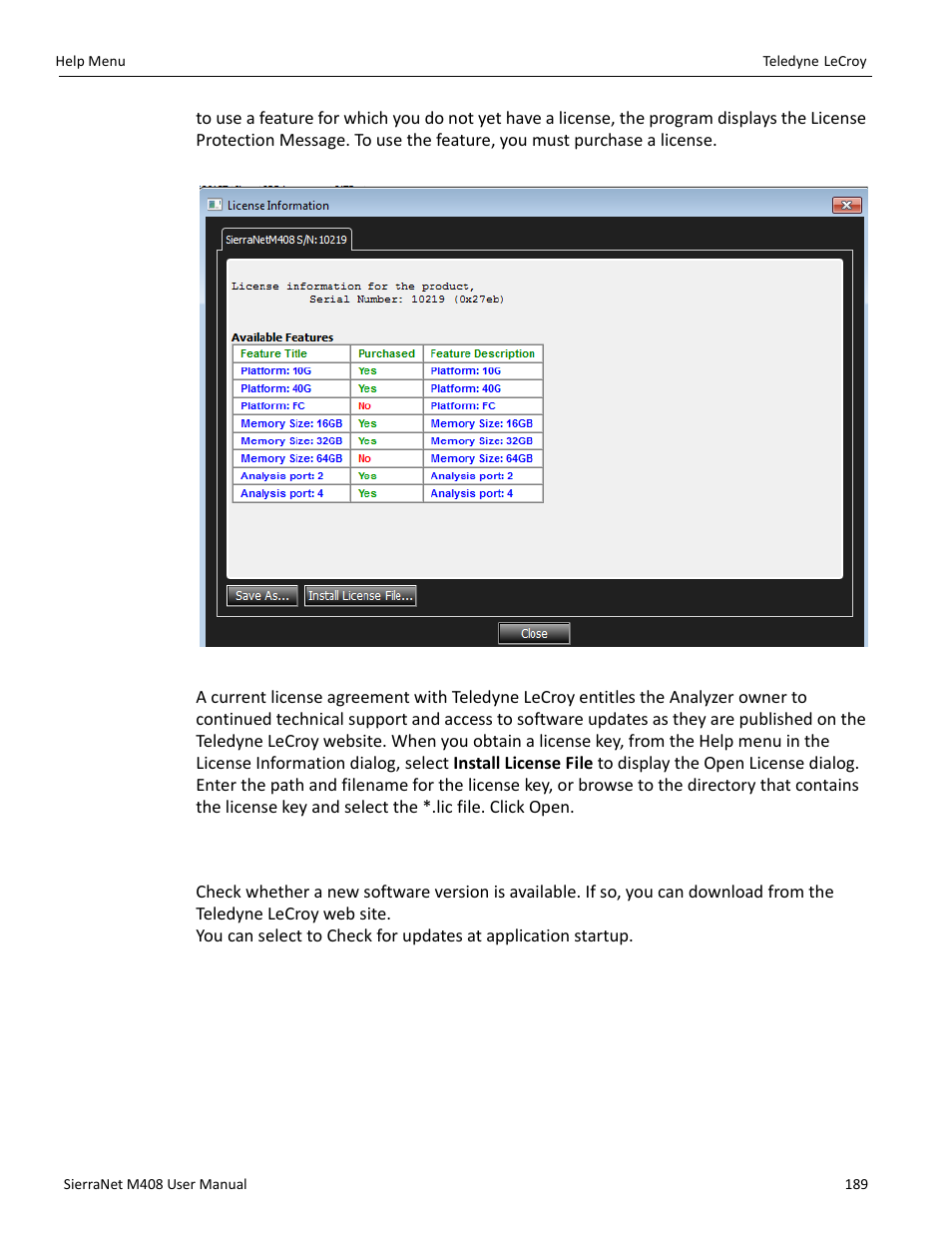 4 check for updates, Check for updates” on | Teledyne LeCroy SierraNet M408 User Manual Ver.1.40 User Manual | Page 191 / 234