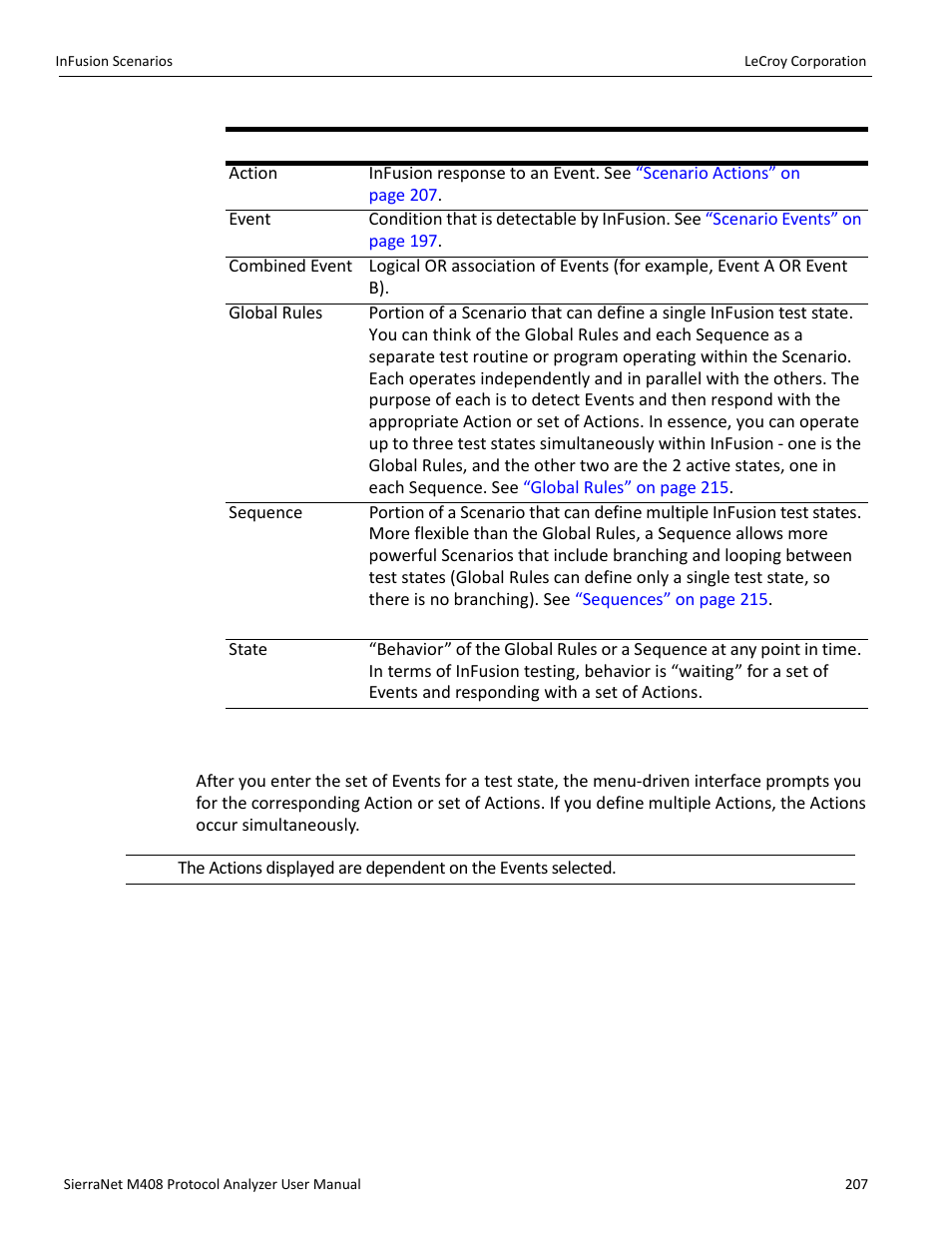 4 scenario actions, Table 4.3 | Teledyne LeCroy SierraNet M408 User Manual Ver.1.40 User Manual | Page 209 / 234