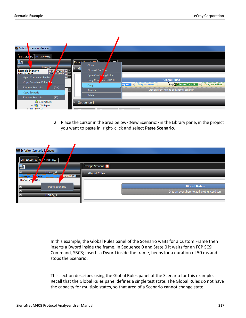 6 scenario example, 1 example: insert dword matcher, Creating global rules | Teledyne LeCroy SierraNet M408 User Manual Ver.1.40 User Manual | Page 219 / 234