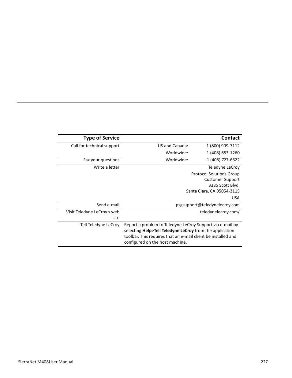 How to contact teledyne lecroy, Appendix b: how to contact teledyne lecroy, Appendix b | Teledyne LeCroy SierraNet M408 User Manual Ver.1.40 User Manual | Page 229 / 234