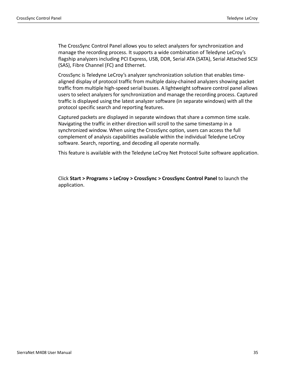 9 crosssync control panel, 1 launching the crosssync control panel | Teledyne LeCroy SierraNet M408 User Manual Ver.1.40 User Manual | Page 37 / 234