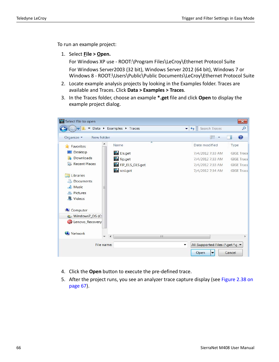 Run an example analysis project | Teledyne LeCroy SierraNet M408 User Manual Ver.1.40 User Manual | Page 68 / 234