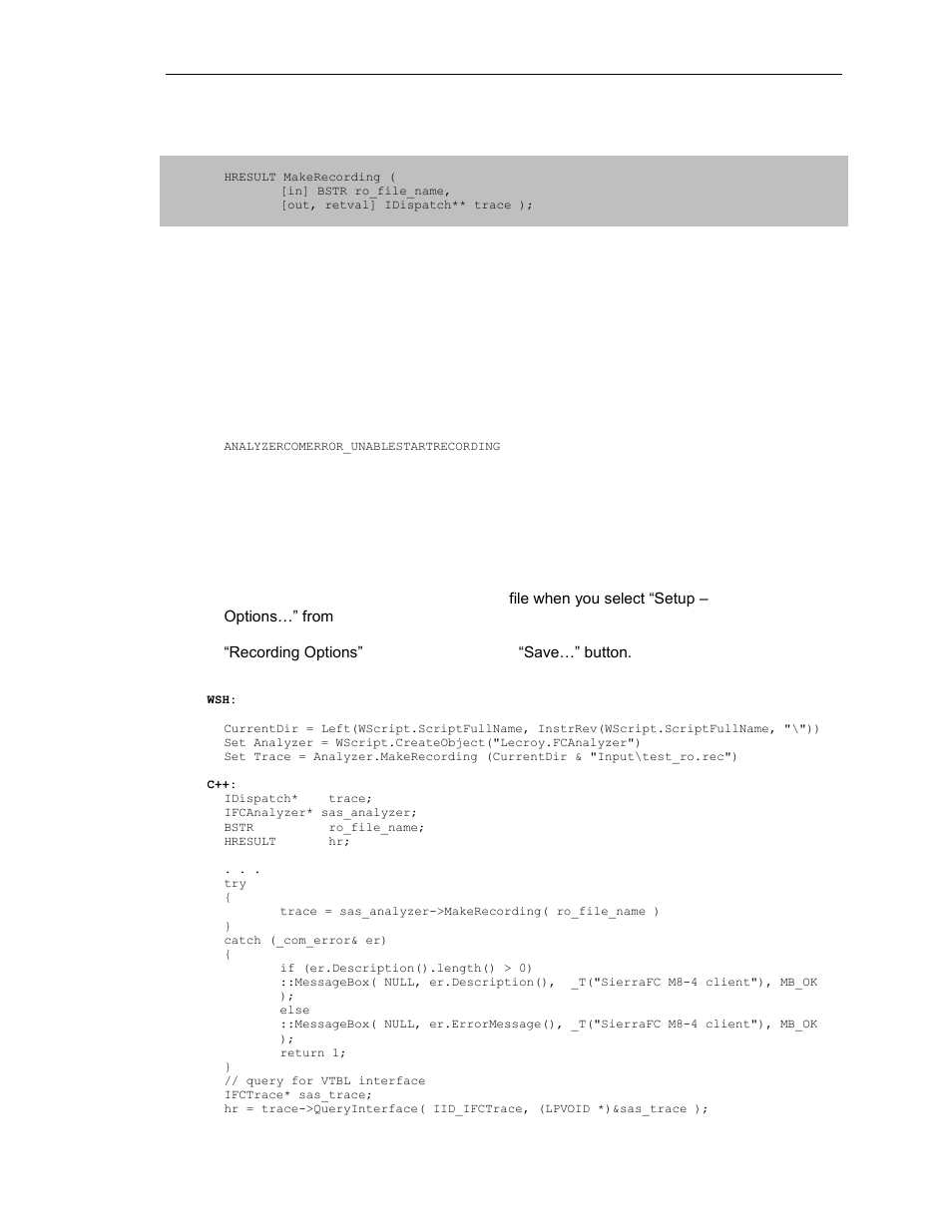 5 ifcanalyzer::makerecording | Teledyne LeCroy SierraFC Automation API User Manual | Page 15 / 71