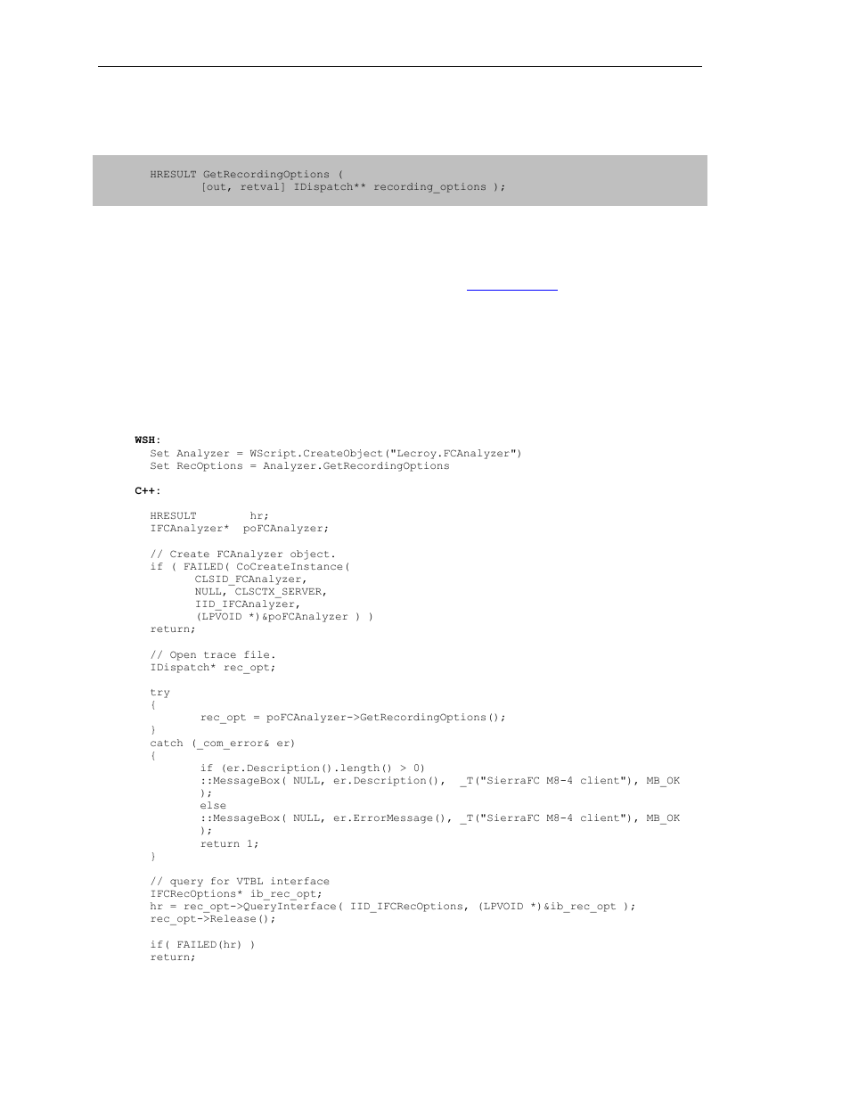 7 ifcanalyzer::getrecordingoptions | Teledyne LeCroy SierraFC Automation API User Manual | Page 18 / 71