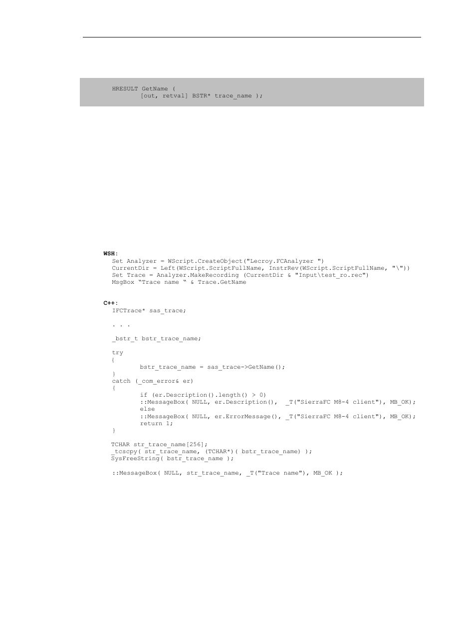 1 itrace::getname | Teledyne LeCroy SierraFC Automation API User Manual | Page 23 / 71