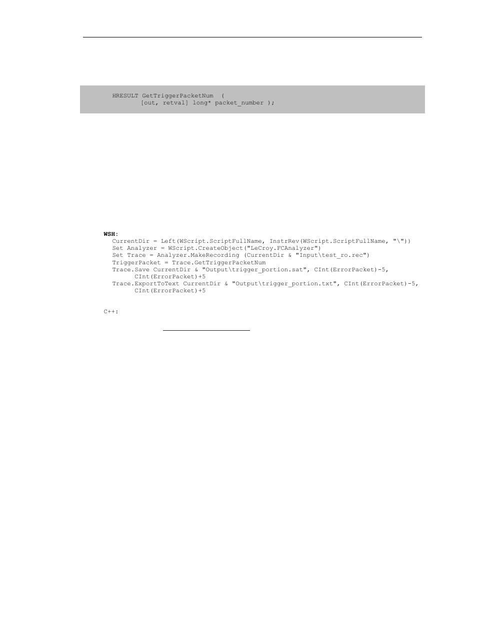 10 itrace::gettriggerpacketnum | Teledyne LeCroy SierraFC Automation API User Manual | Page 37 / 71