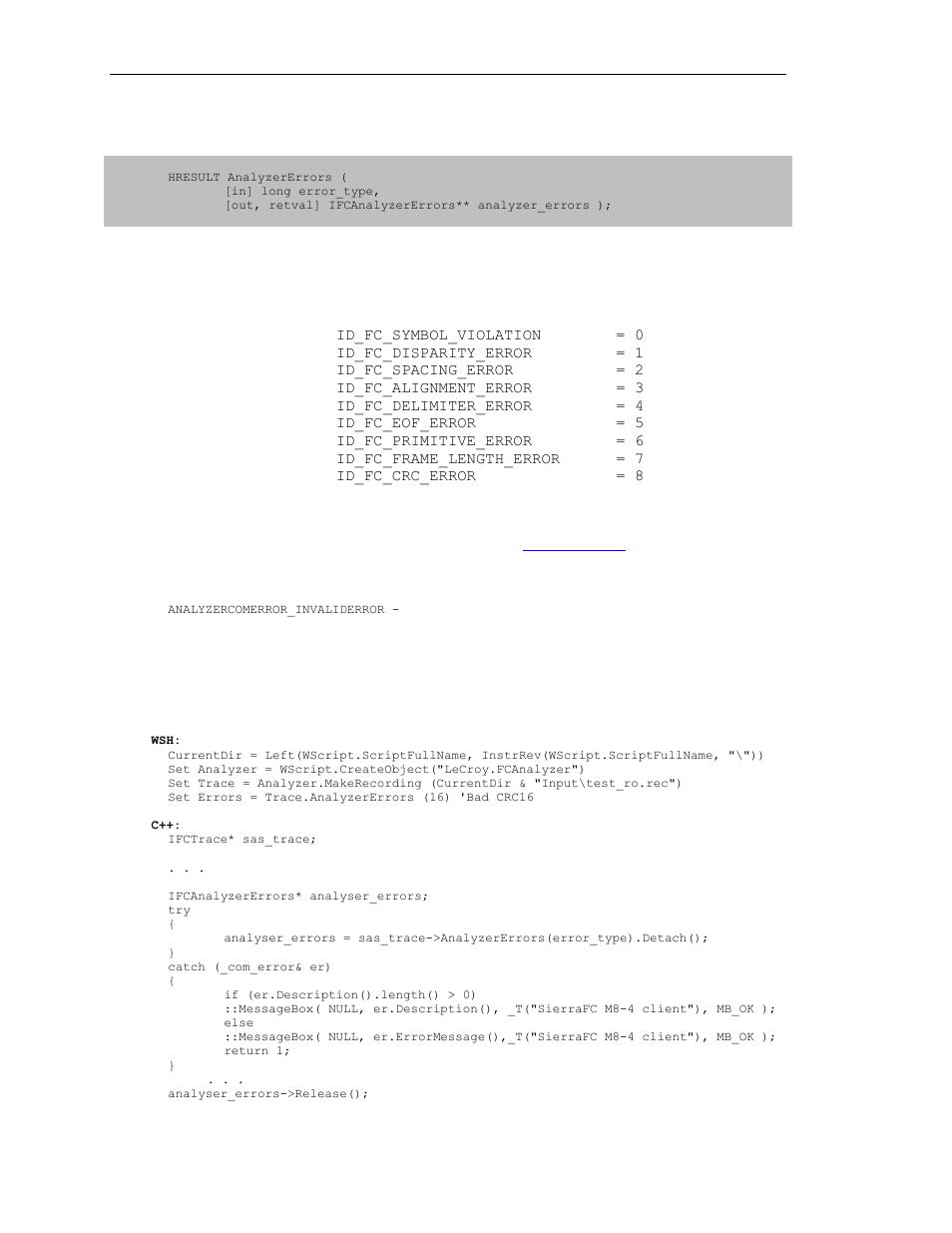 11 itrace::analyzererrors | Teledyne LeCroy SierraFC Automation API User Manual | Page 38 / 71
