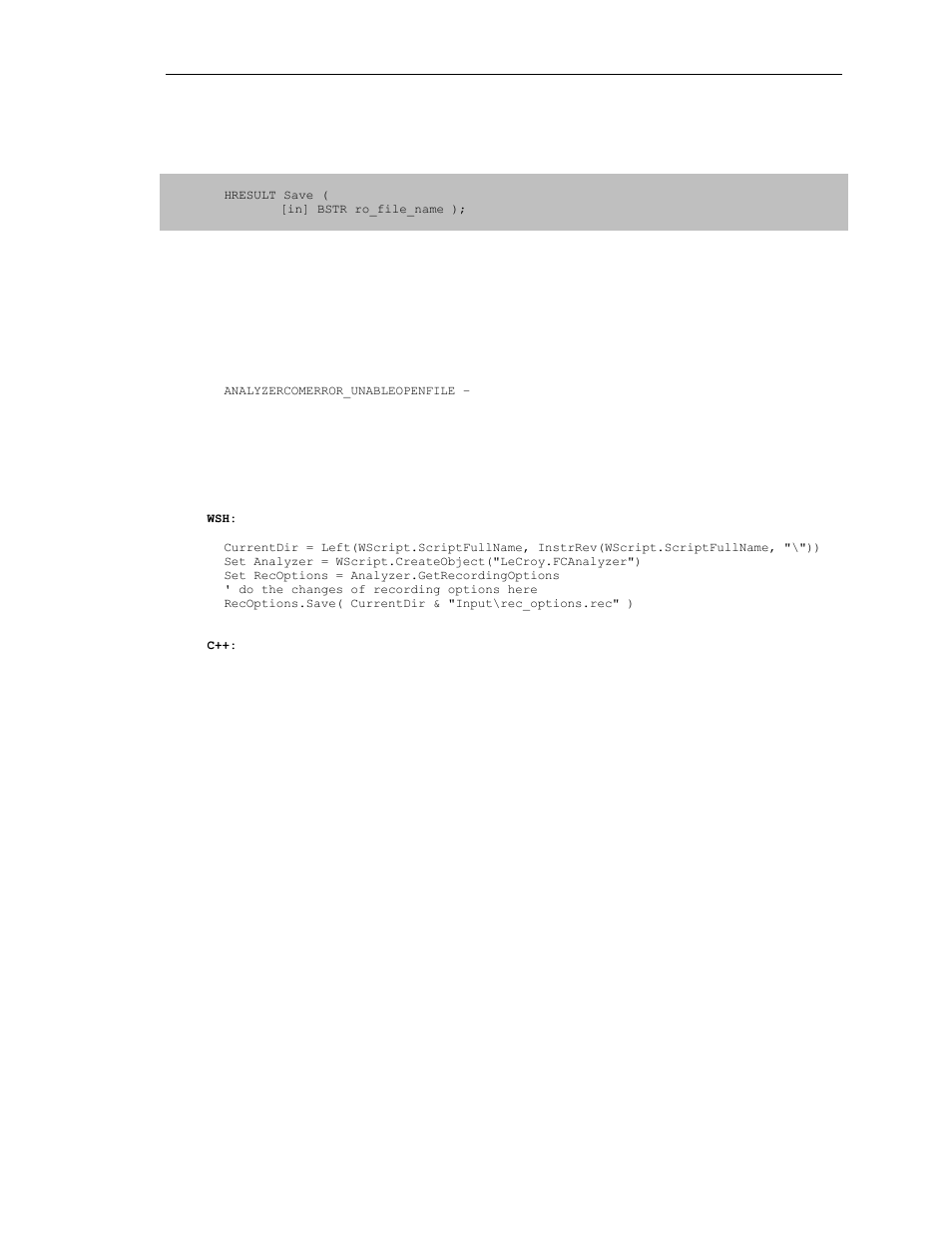 2 irecoptions::save | Teledyne LeCroy SierraFC Automation API User Manual | Page 47 / 71
