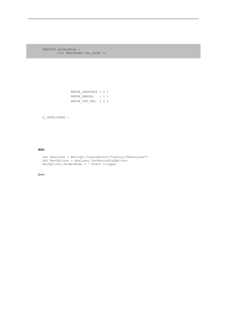 3 irecoptions::setrecmode | Teledyne LeCroy SierraFC Automation API User Manual | Page 48 / 71