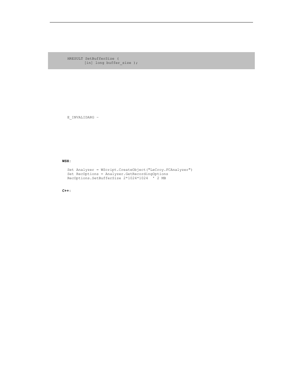 4 irecoptions::setbuffersize | Teledyne LeCroy SierraFC Automation API User Manual | Page 49 / 71