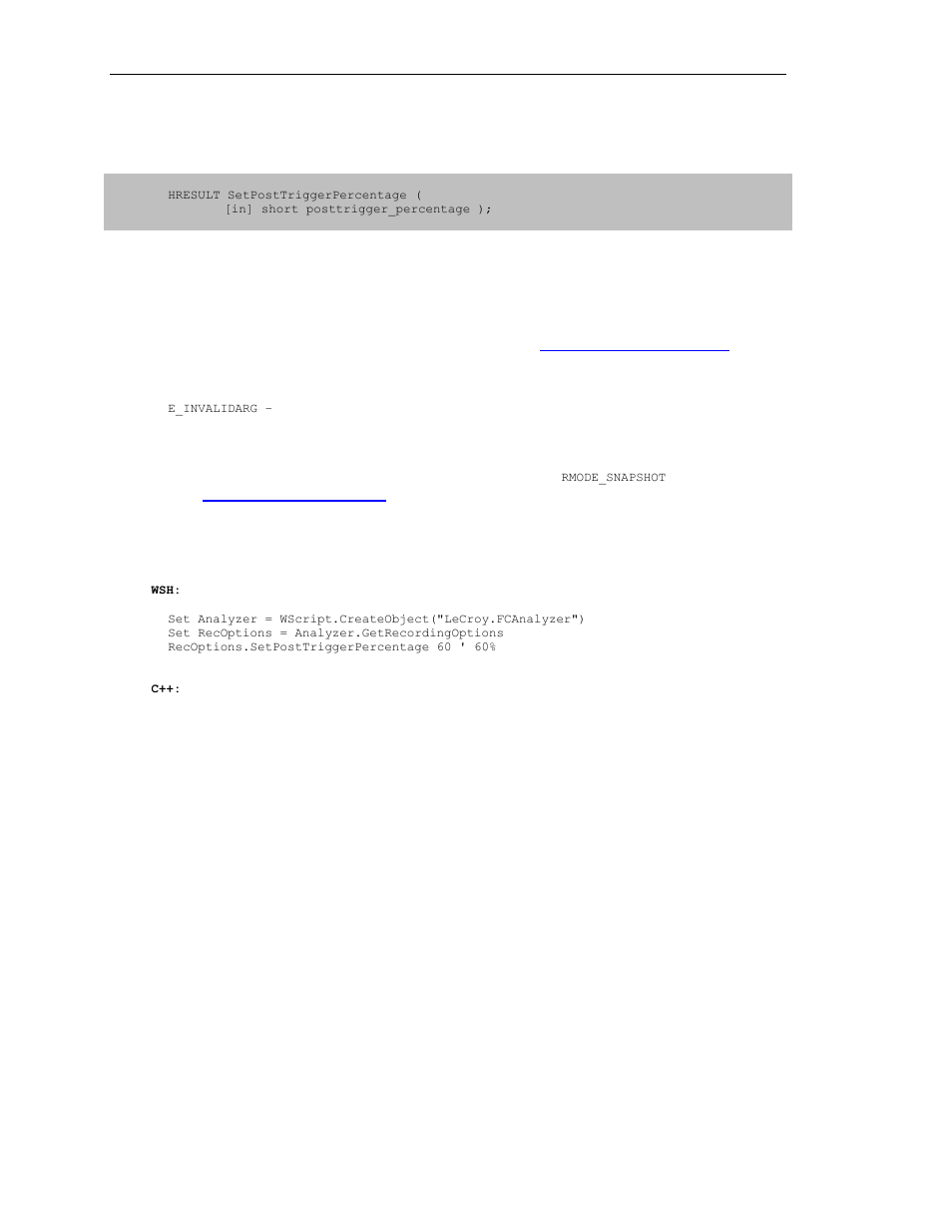 5 irecoptions::setposttriggerpercentage | Teledyne LeCroy SierraFC Automation API User Manual | Page 50 / 71