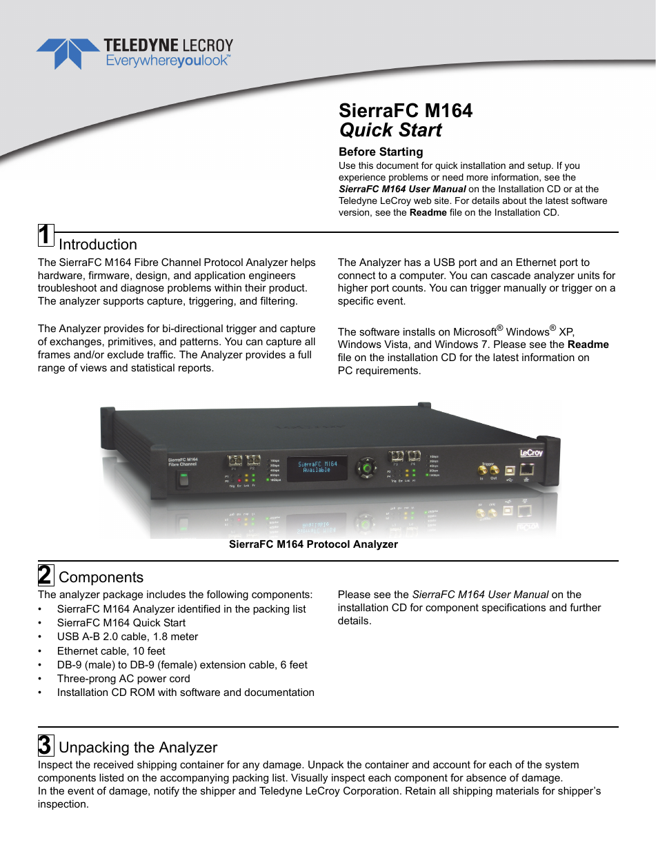 Teledyne LeCroy SierraFC M164 Quick Start Guide User Manual | 4 pages