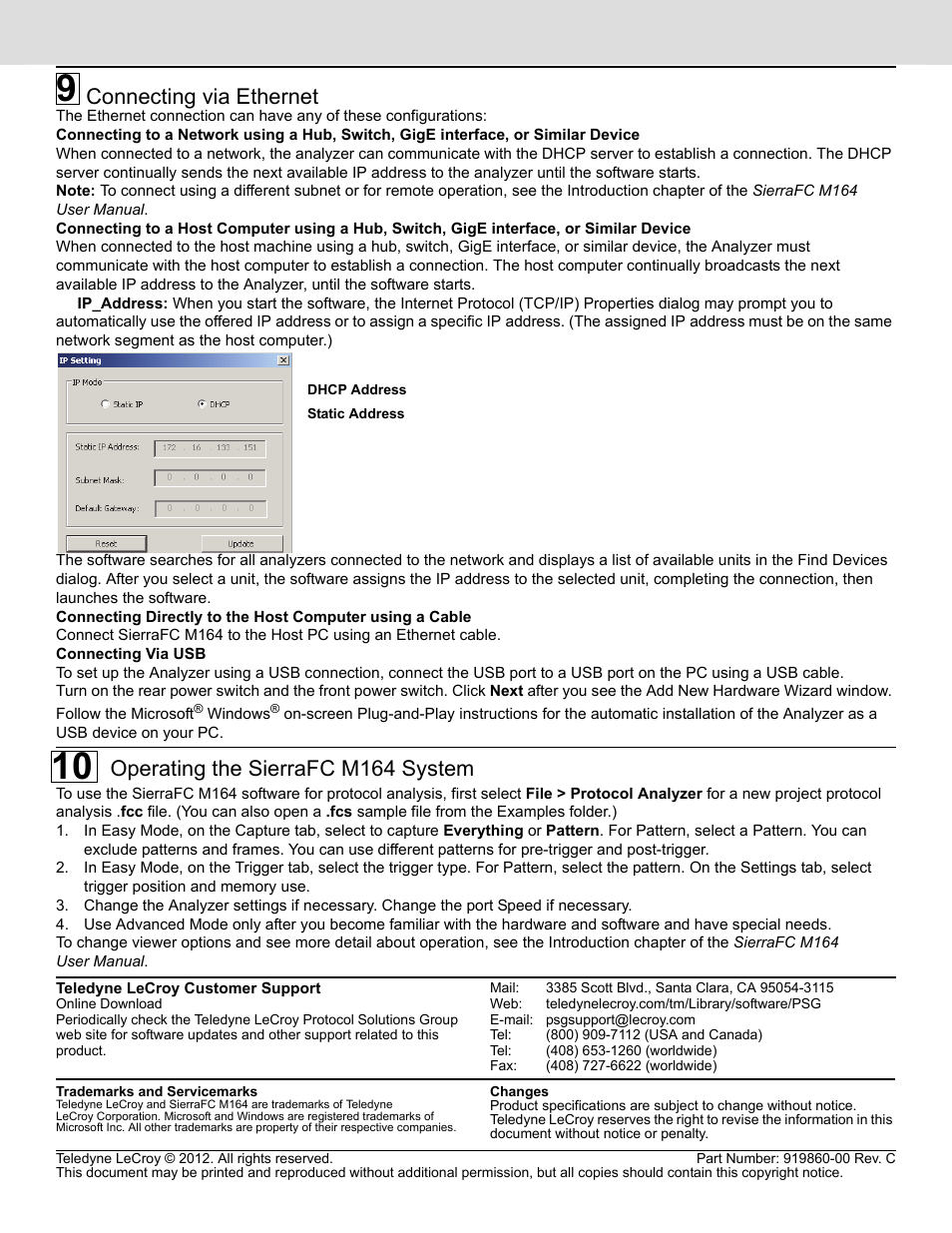 Operating the sierrafc m164 system, Connecting via ethernet | Teledyne LeCroy SierraFC M164 Quick Start Guide User Manual | Page 4 / 4