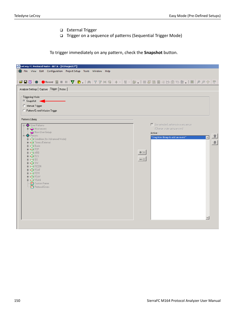 Snapshot mode | Teledyne LeCroy SierraFC M164 User Manual User Manual | Page 150 / 343