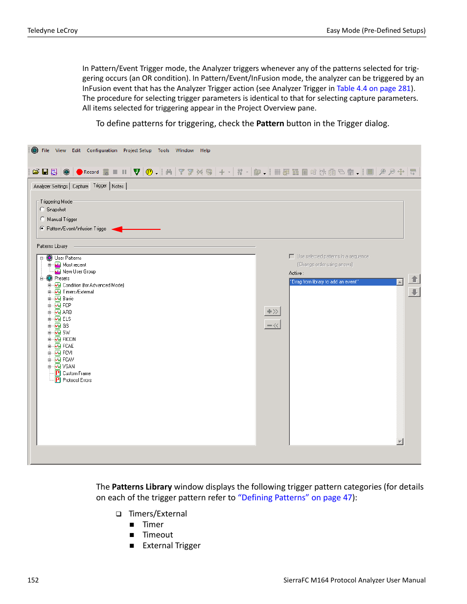 Pattern/event/infusion trigger mode | Teledyne LeCroy SierraFC M164 User Manual User Manual | Page 152 / 343