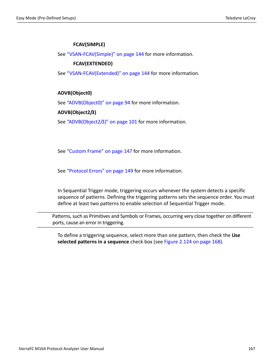 Vsan-fcav, Vsan-advb, Custom frame | Protocol errors, Sequential trigger mode | Teledyne LeCroy SierraFC M164 User Manual User Manual | Page 167 / 343