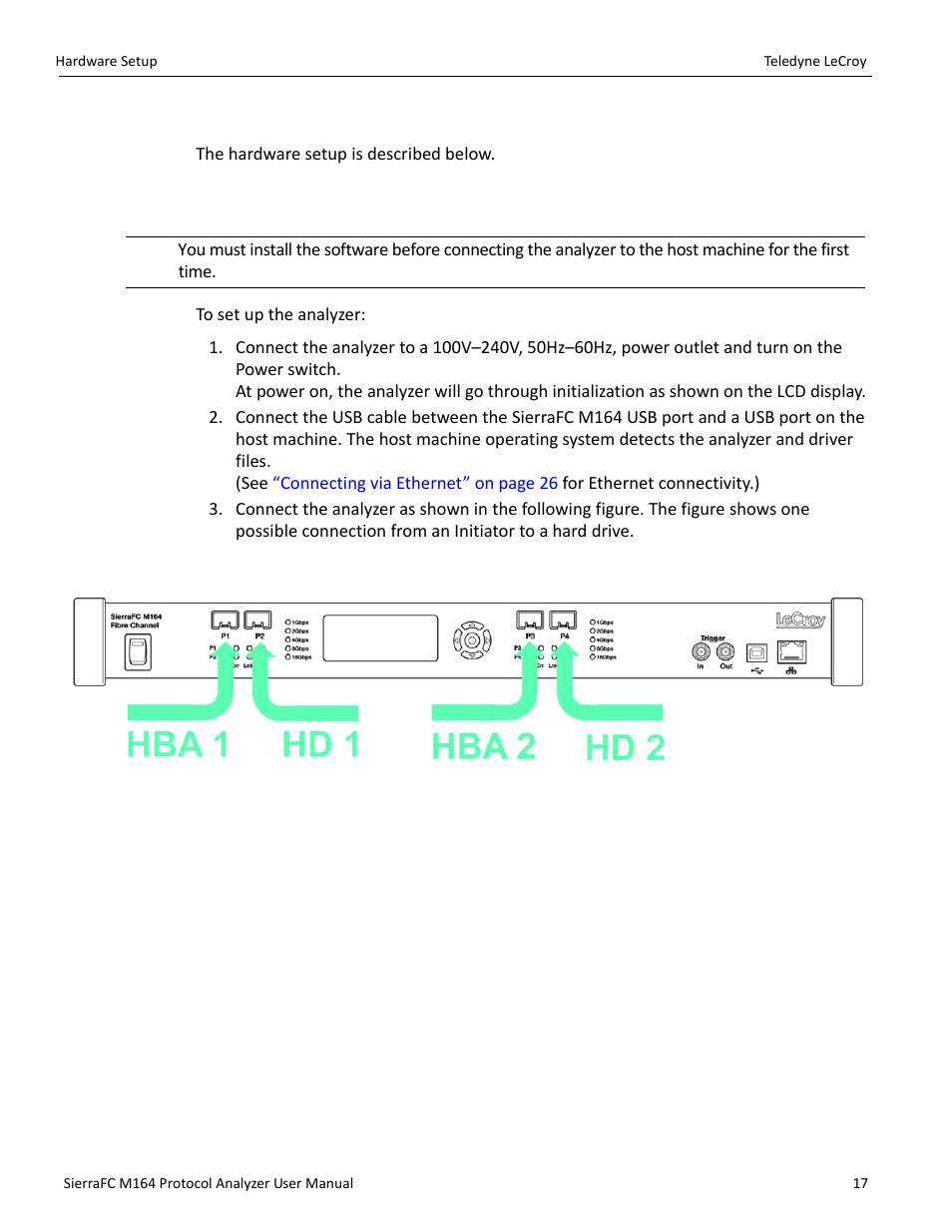 Hardware setup, Connecting in general | Teledyne LeCroy SierraFC M164 User Manual User Manual | Page 17 / 343