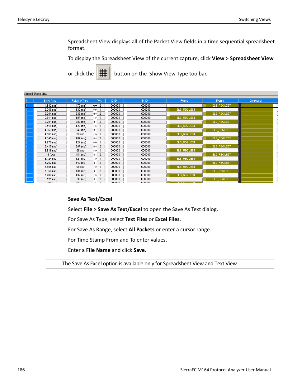 Spreadsheet view | Teledyne LeCroy SierraFC M164 User Manual User Manual | Page 186 / 343