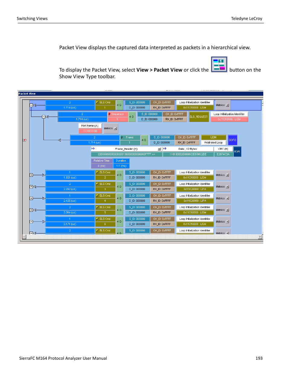 Packet view | Teledyne LeCroy SierraFC M164 User Manual User Manual | Page 193 / 343