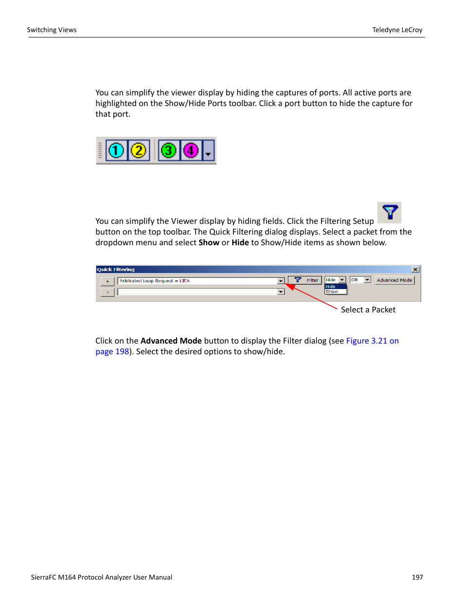 Customize display, Show/hide port, Show/hide field | Teledyne LeCroy SierraFC M164 User Manual User Manual | Page 197 / 343