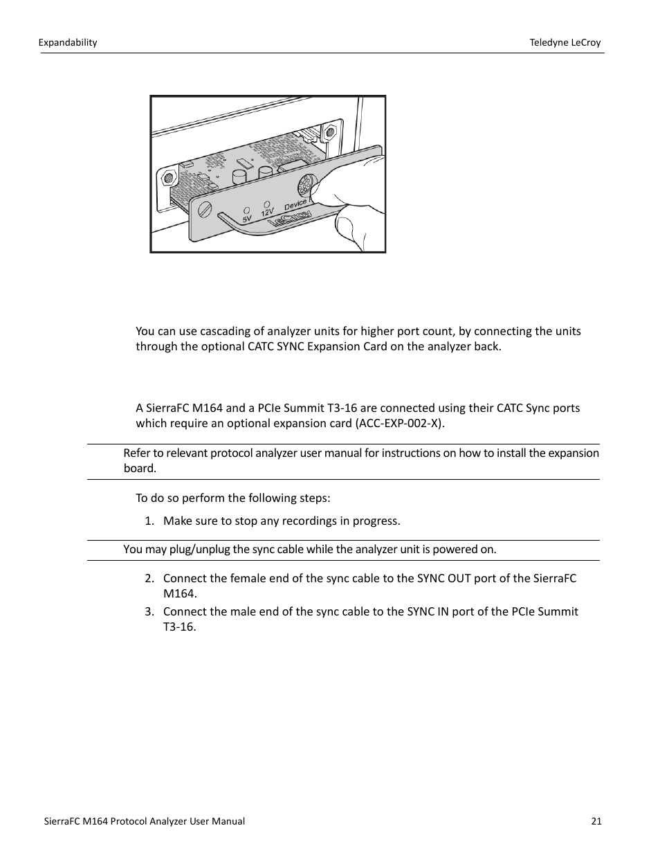 Cascading with catc sync expansion | Teledyne LeCroy SierraFC M164 User Manual User Manual | Page 21 / 343
