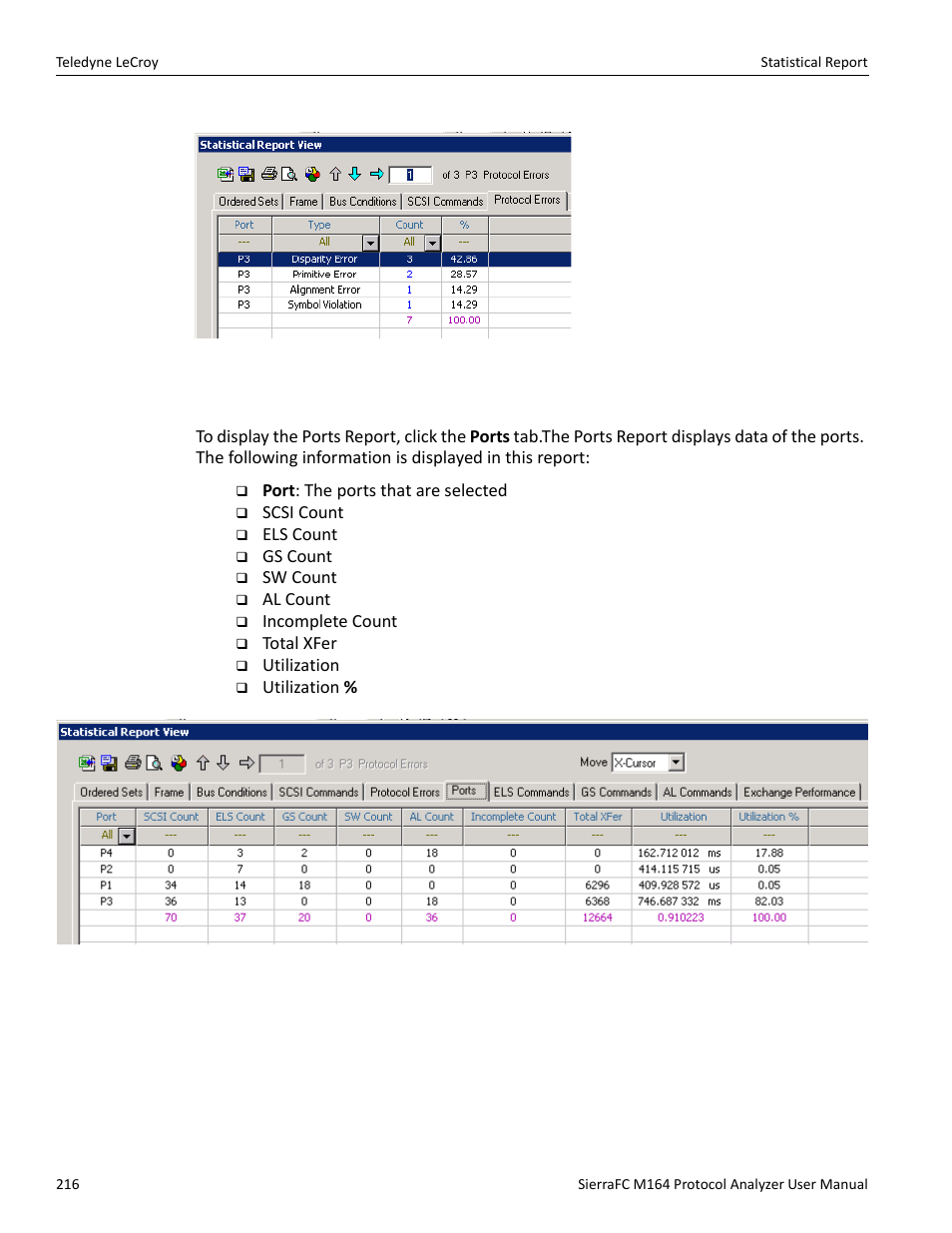 Ports report | Teledyne LeCroy SierraFC M164 User Manual User Manual | Page 216 / 343