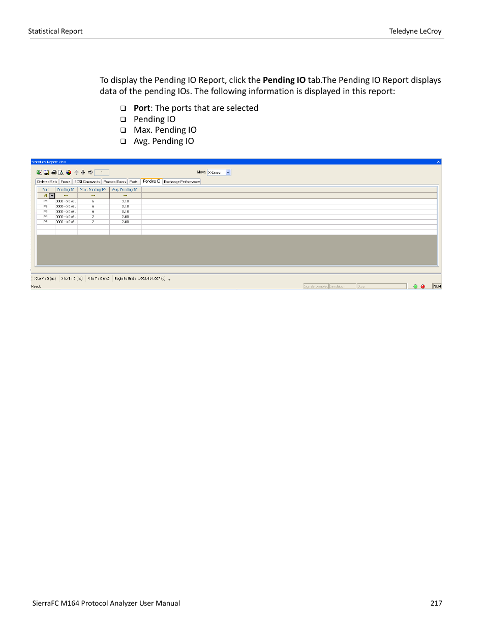 Pending io report | Teledyne LeCroy SierraFC M164 User Manual User Manual | Page 217 / 343