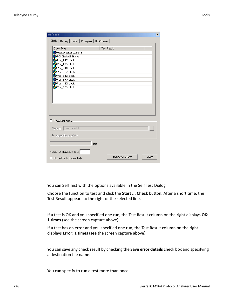 Self test tabs | Teledyne LeCroy SierraFC M164 User Manual User Manual | Page 226 / 343
