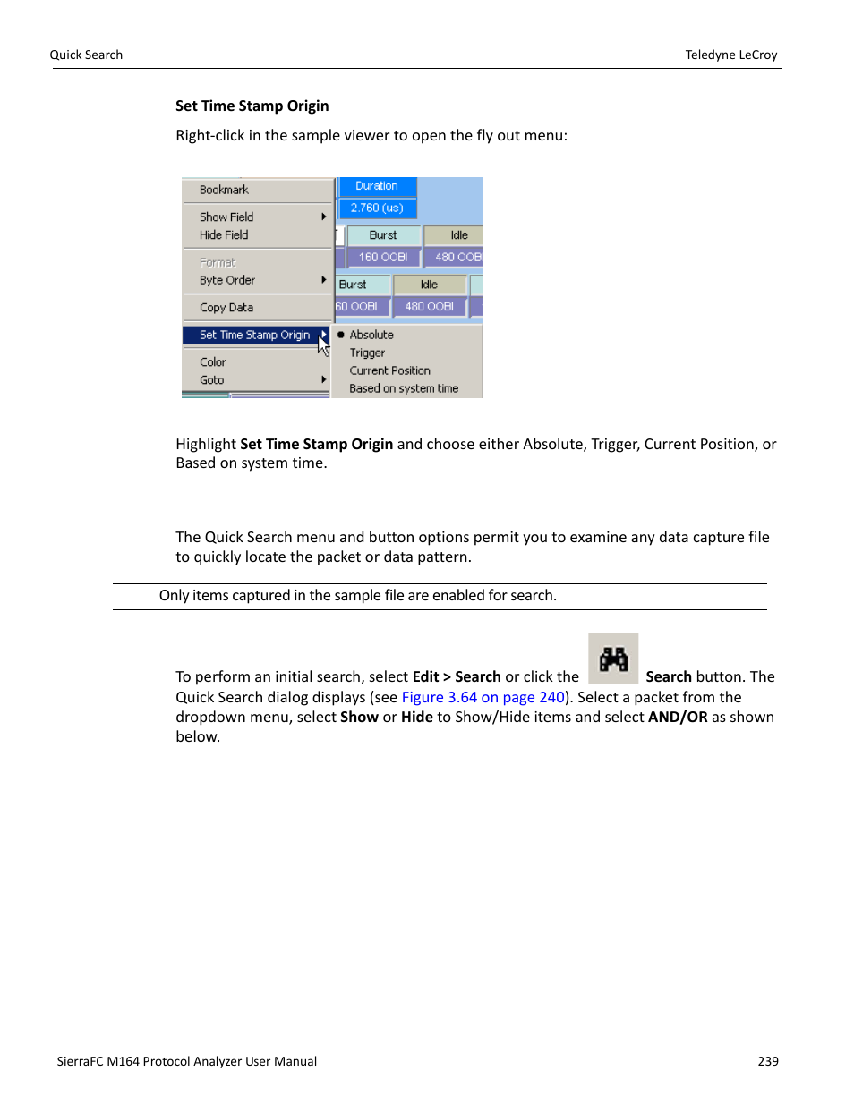 Quick search, Quick search” on | Teledyne LeCroy SierraFC M164 User Manual User Manual | Page 239 / 343