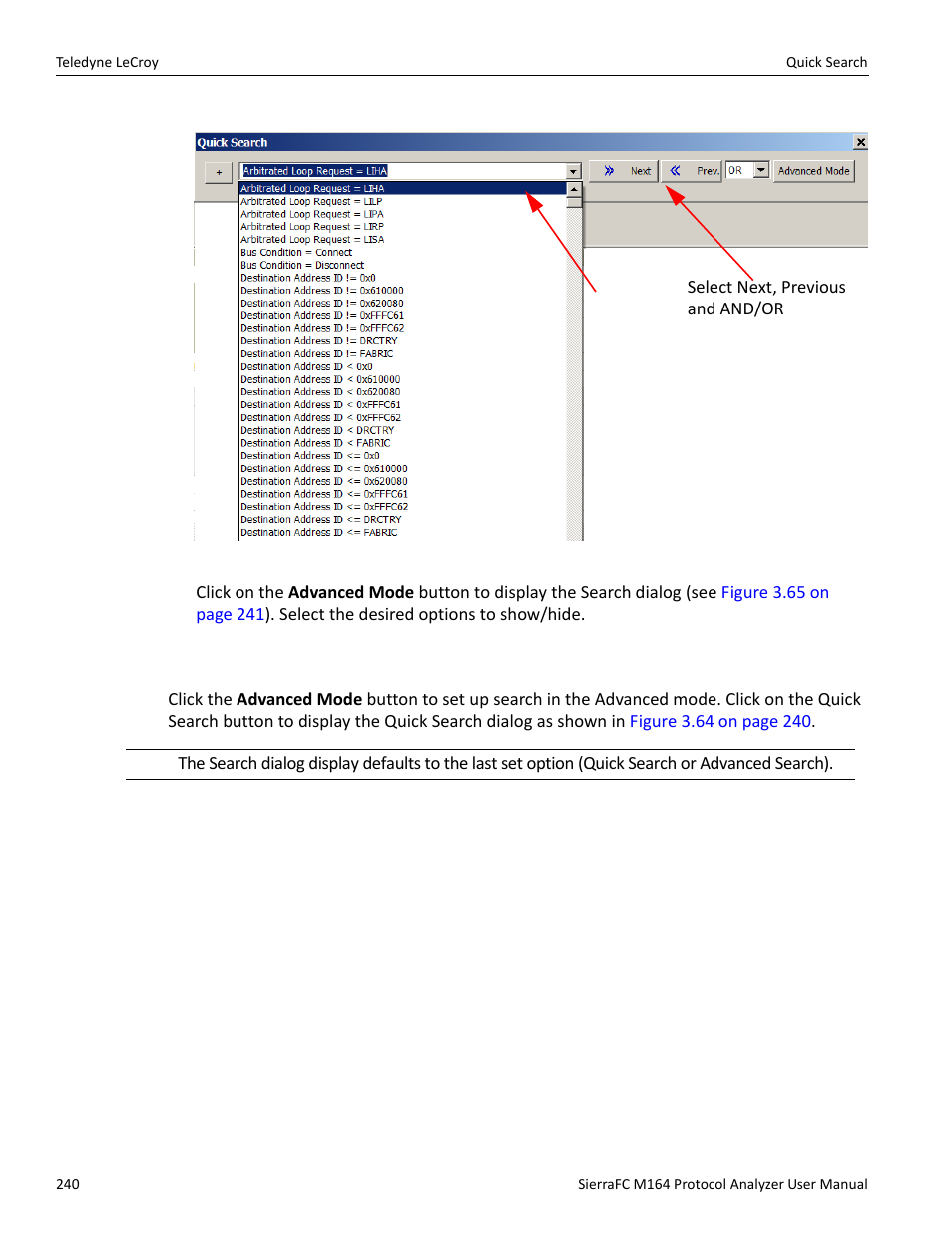 Search setup in advanced mode | Teledyne LeCroy SierraFC M164 User Manual User Manual | Page 240 / 343