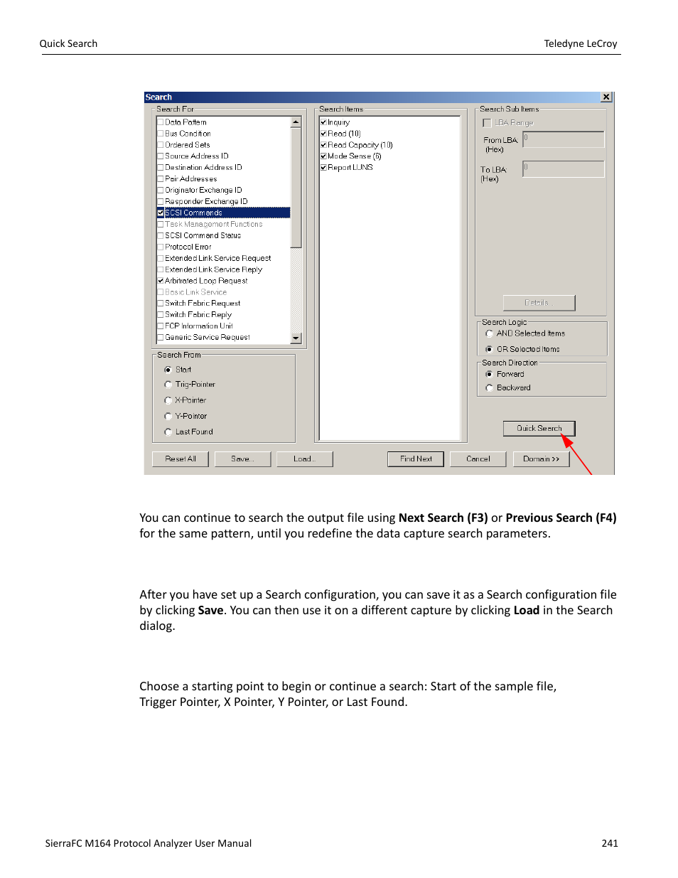 Save search setup, Search from, Figure 3.65 on | Teledyne LeCroy SierraFC M164 User Manual User Manual | Page 241 / 343