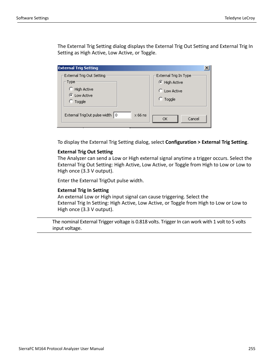 External trig setting, External trig setting” on | Teledyne LeCroy SierraFC M164 User Manual User Manual | Page 255 / 343