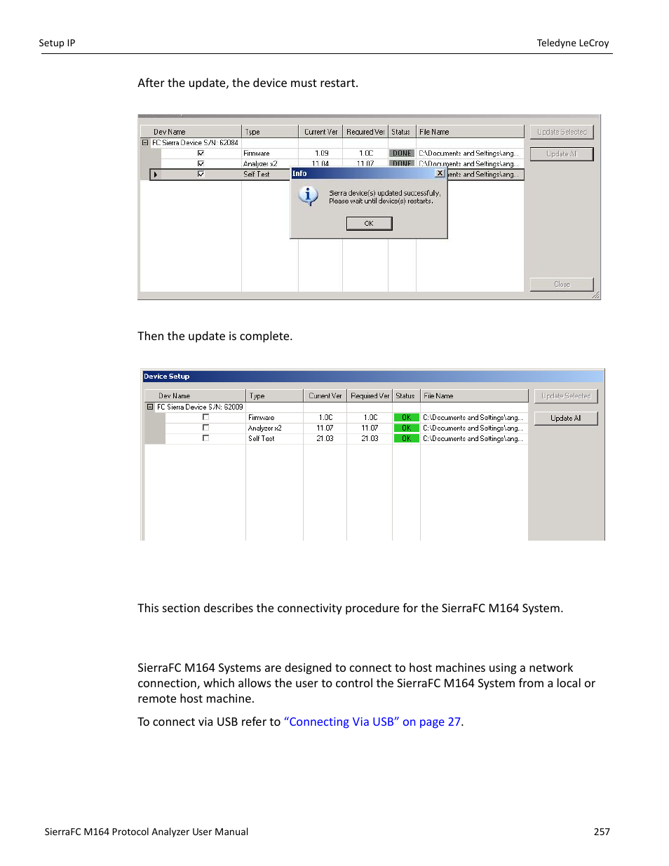 Setup ip, Connecting the sierrafc | Teledyne LeCroy SierraFC M164 User Manual User Manual | Page 257 / 343