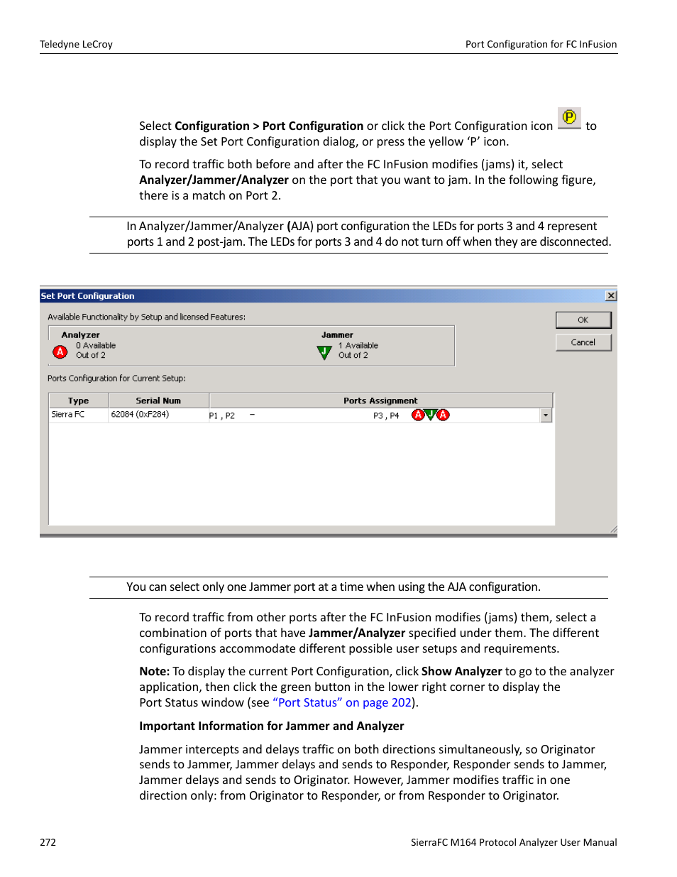 Port configuration for fc infusion, Port configuration for fc | Teledyne LeCroy SierraFC M164 User Manual User Manual | Page 272 / 343